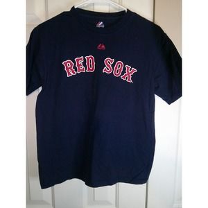 Majestic Red Sox Youkilis 20‎ Navy Blue MLB Baseball T-Shirt Youth L/G